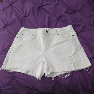 Kendall & Kylie White Distressed Button-Fly Denim Shorts